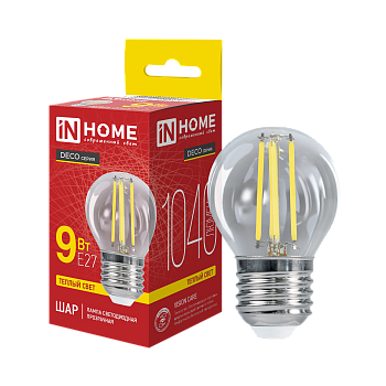 Лампа светодиодная LED-ШАР-deco 9Вт 230В 230В Е27 3000К 1040Лм прозрачная IN HOME во Владивостоке