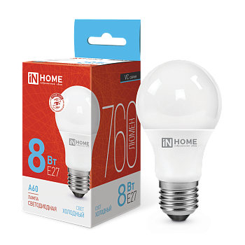 Лампа светодиодная LED-A60-VC 8Вт 230В Е27 6500К 760Лм IN HOME во Владивостоке