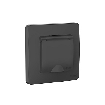 Розетка одинарная с з/к с крышкой со шторками IP44 BLANCA SE антрацит во Владивостоке