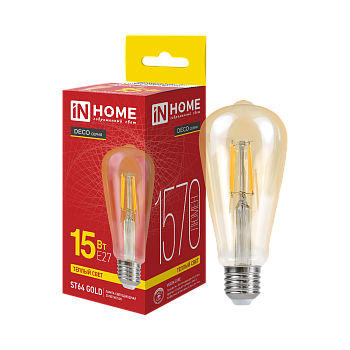 Лампа светодиодная LED-ST64-deco gold 15Вт 230В Е27 3000К 1570Лм золотистая IN HOME во Владивостоке