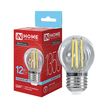 Лампа светодиодная LED-ШАР-deco 12Вт 230В Е27 6500К 1350Лм прозрачная IN HOME во Владивостоке