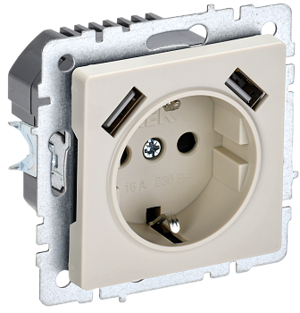 Розетка одинарная с з/к со шторками 16А с USB A+A 3,1А BRITE IEK бежевая во Владивостоке