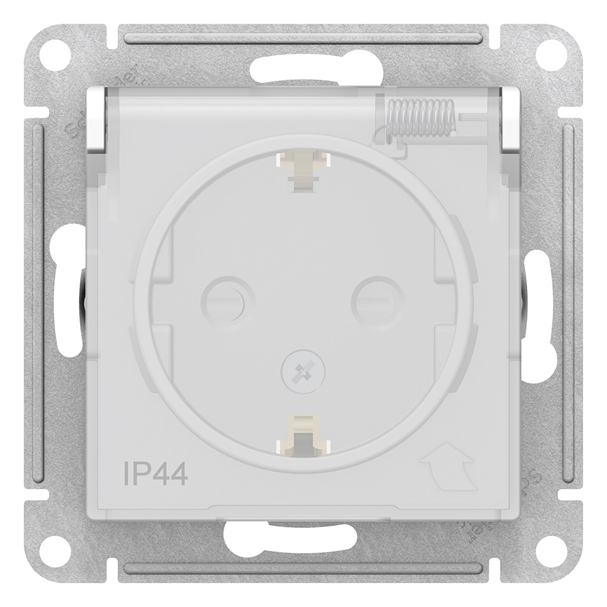 Розетка одинарная AtlasDesign AQUA IP44 SE с заземлением со шторками с крышкой белая во Владивостоке