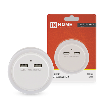 Ночник светодиодный NLE 10-LW-DC белый 2хUSB разъема с датчиком освещения 230В IN HOME во Владивостоке